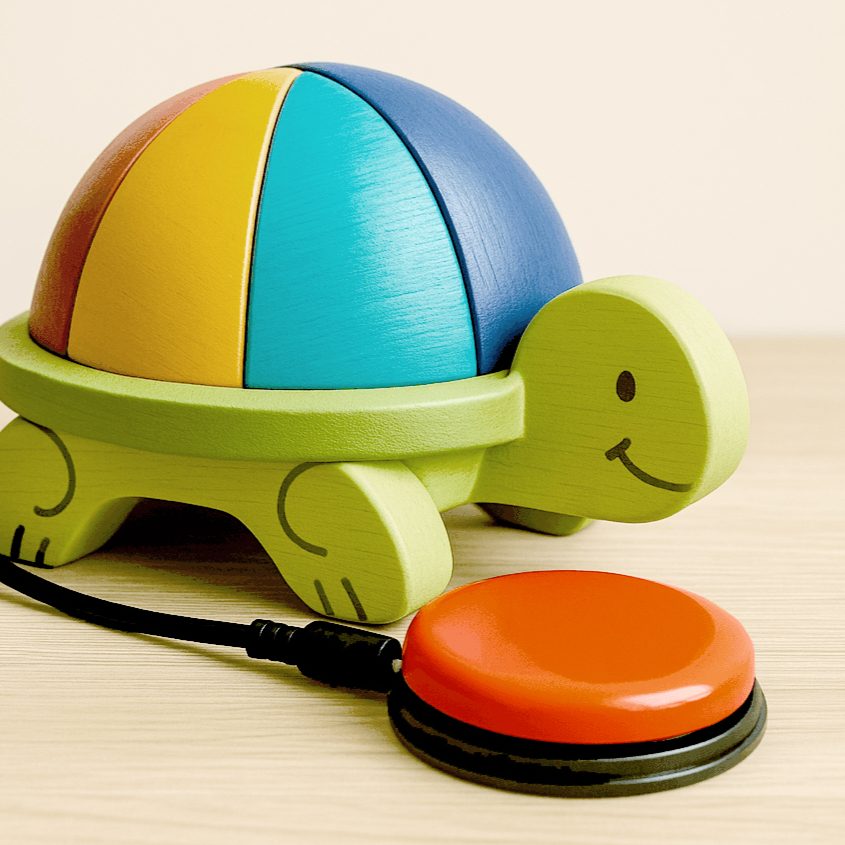 An adaptive toy turtle with an accessible button