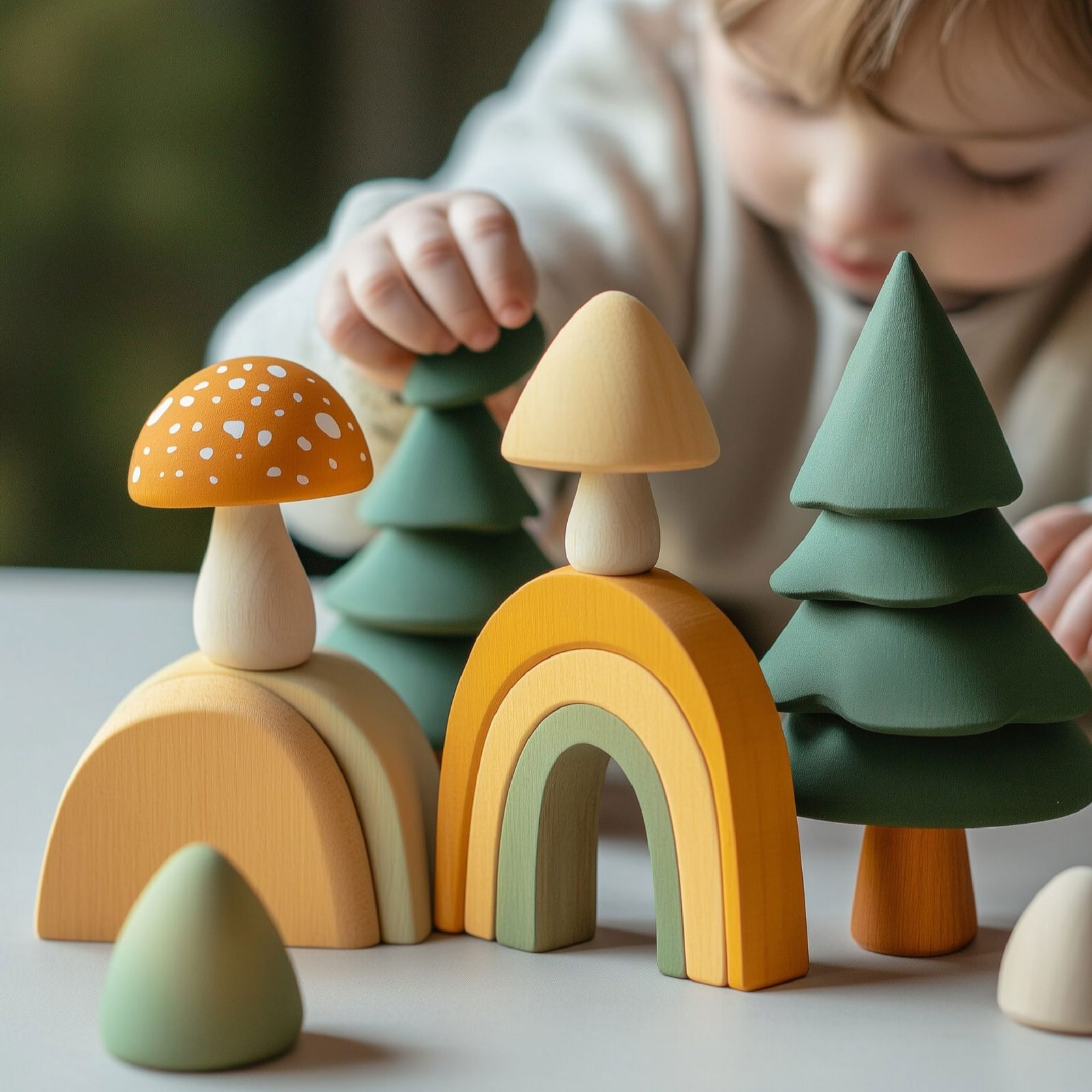 Child playing with wooden blocks